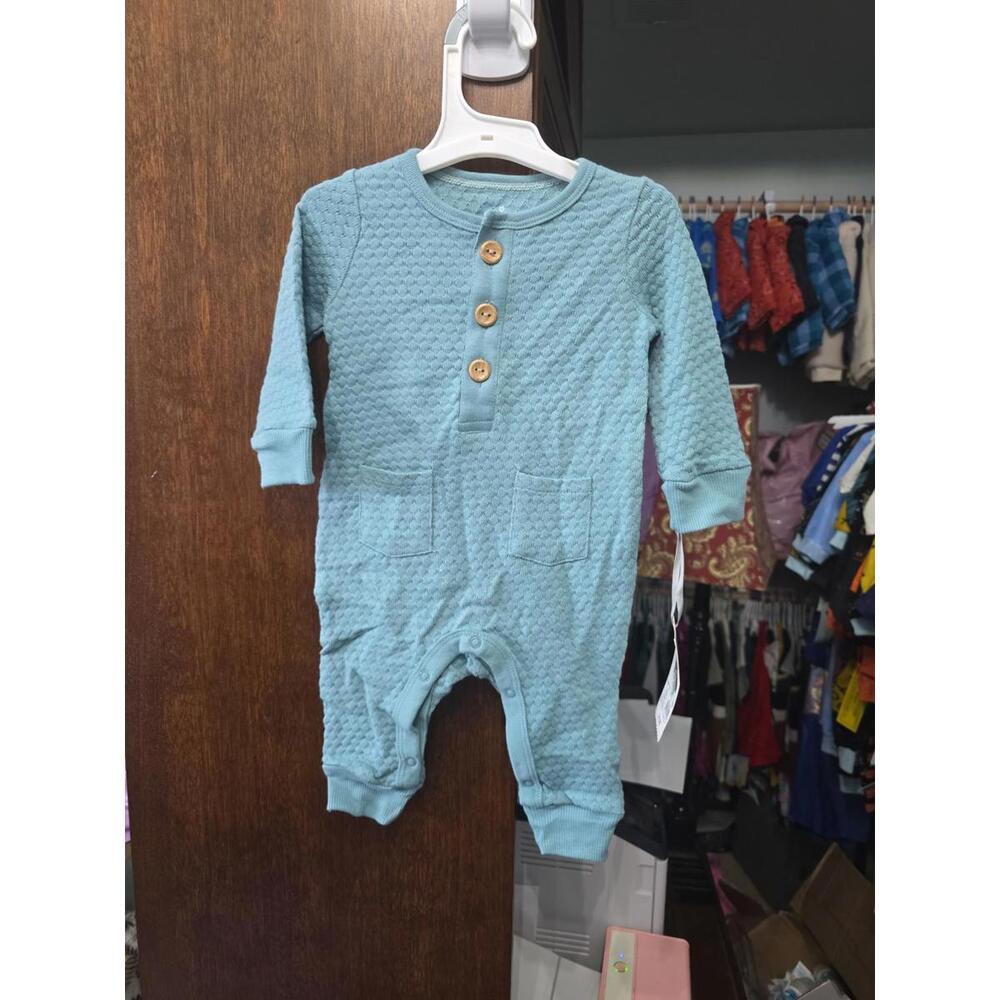 cloud island Light Blue Textured Knit Baby Romper
